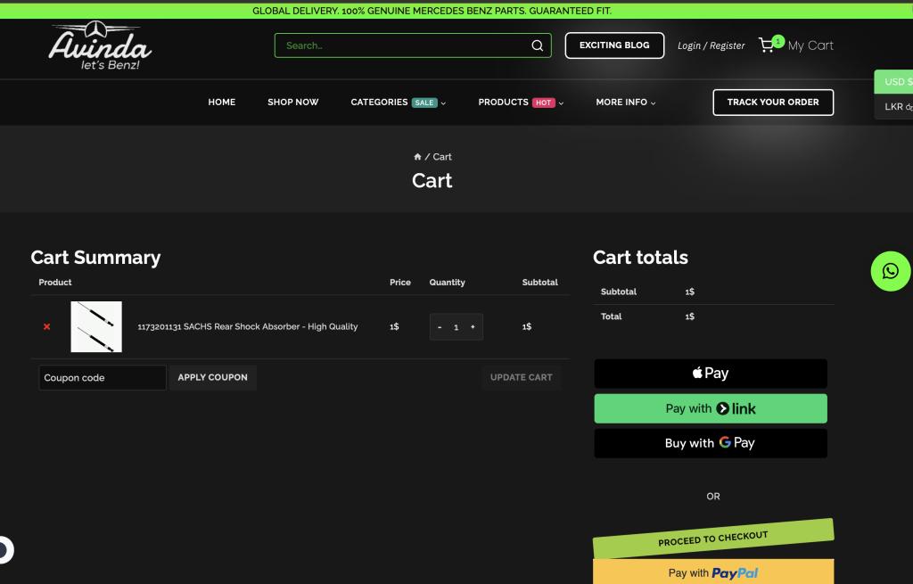 Shopping at Benz Auto Hub means peace of mind with every transaction. Using secure payment gateways like Stripe, Google Pay, and Apple Pay, your transactions are encrypted and protected, ensuring your financial data remains secure.